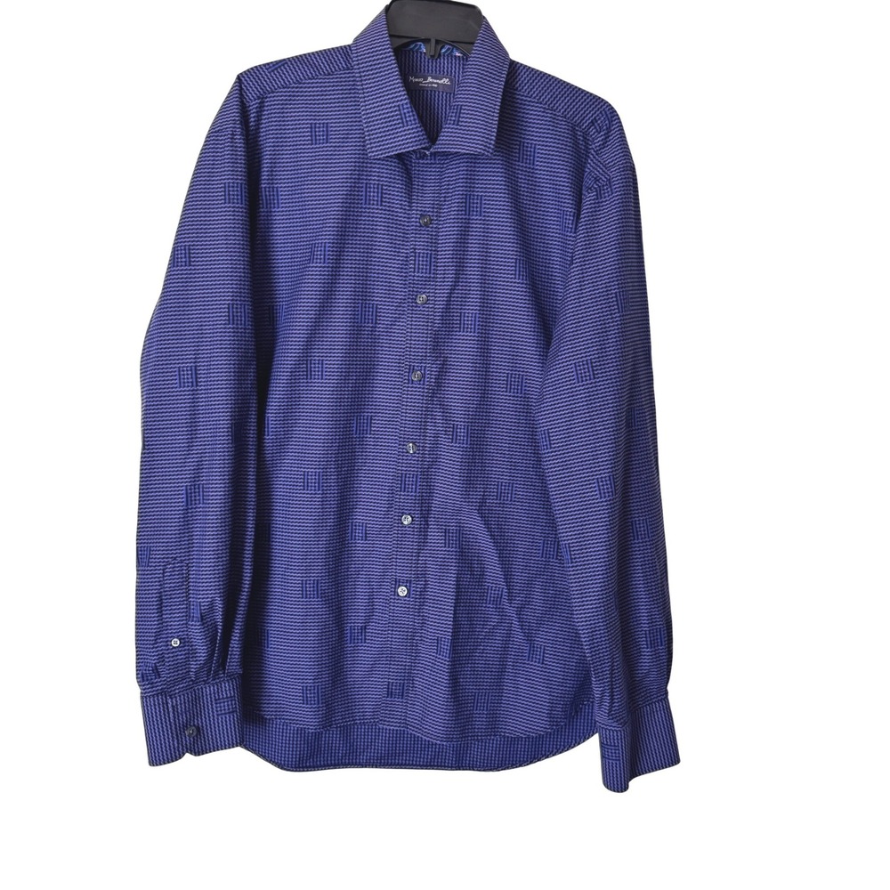 Marco Brunelli Button Down Shirt Men XL Purple Geometric Paisley Trim Cotton
